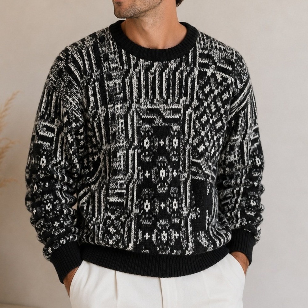 Vintage 90s Atlas Chunky Knit Sweater‎ Eclectic Grandpa Grunge Coogi Inspired